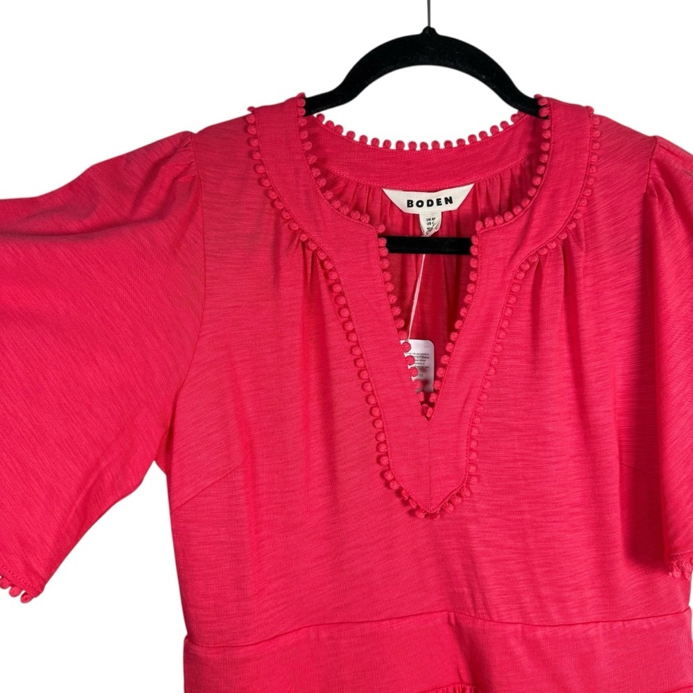 Boden Maddie Trim Jersey Dress Size 8P Flutter Sleeves Pockets Pink Salmon NWT - Picture 4 of 12